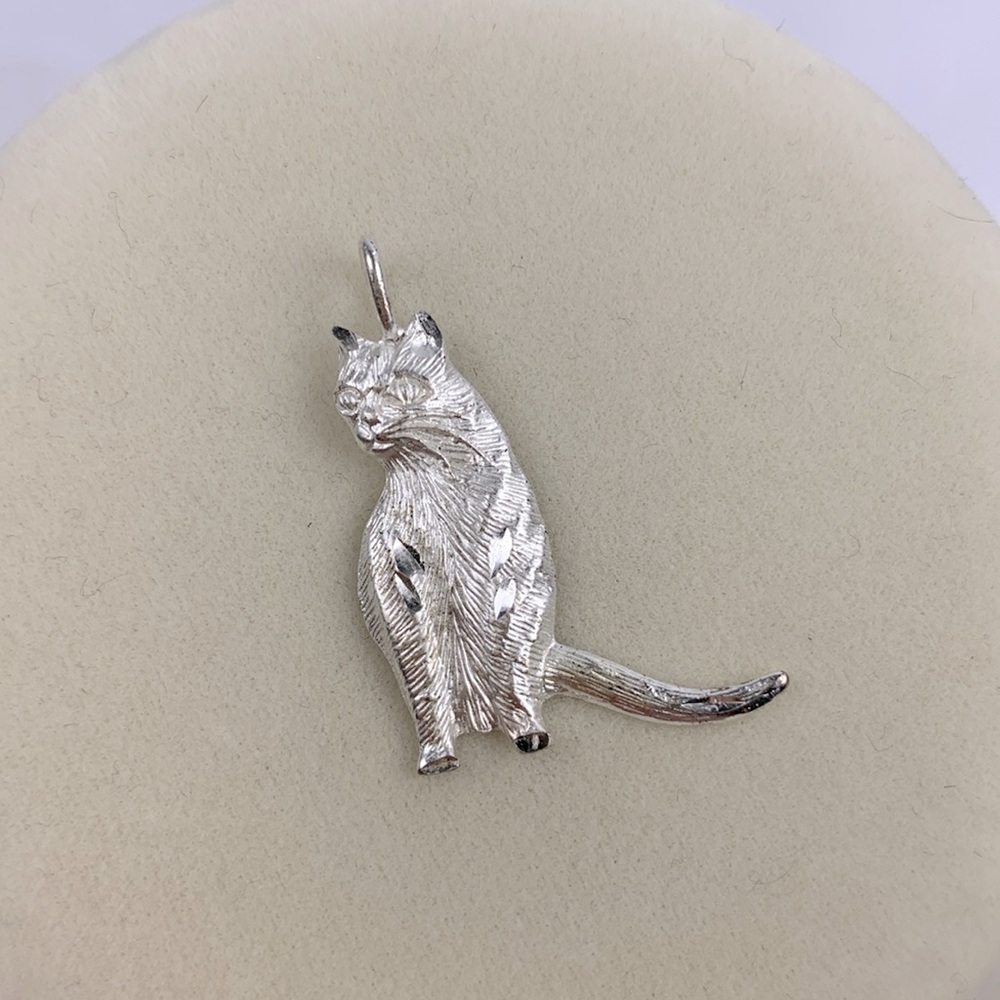 Silver Cat Charm Sterling Silver 925 stamped 1”